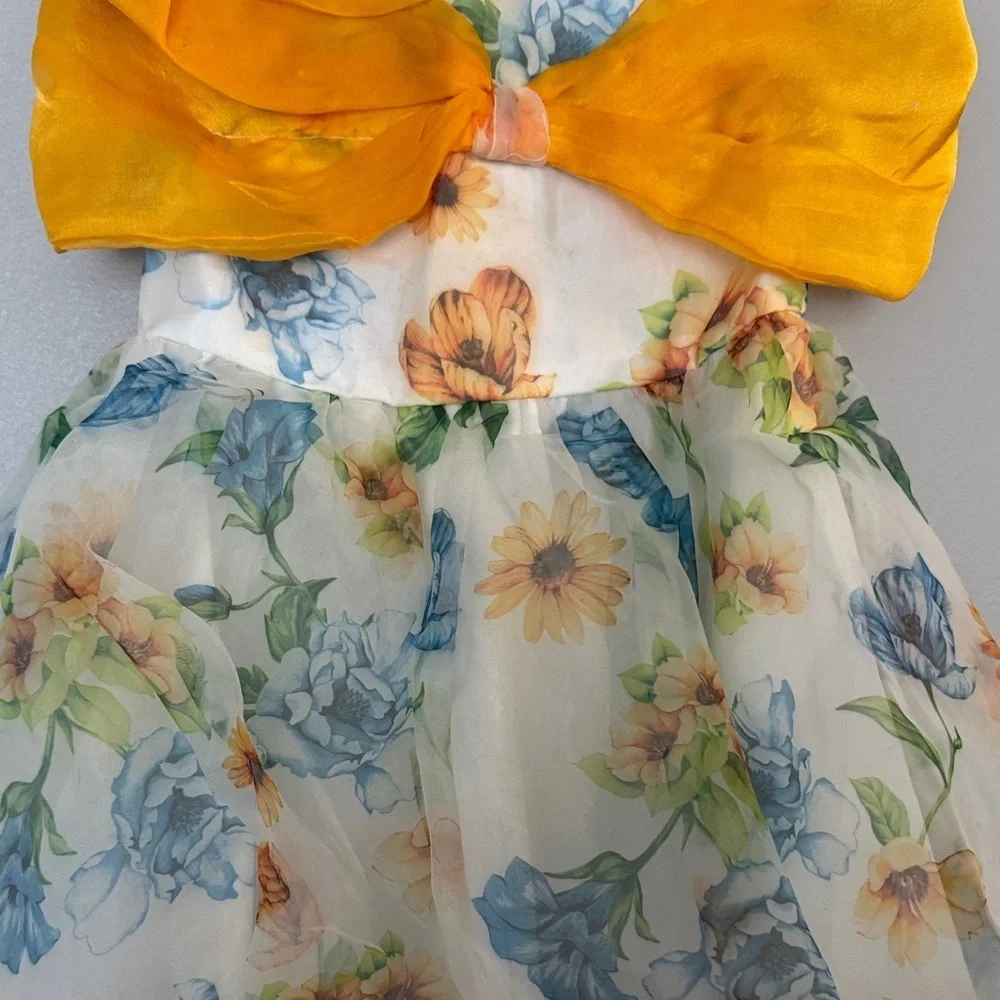 Floral Dress with Yellow Bow